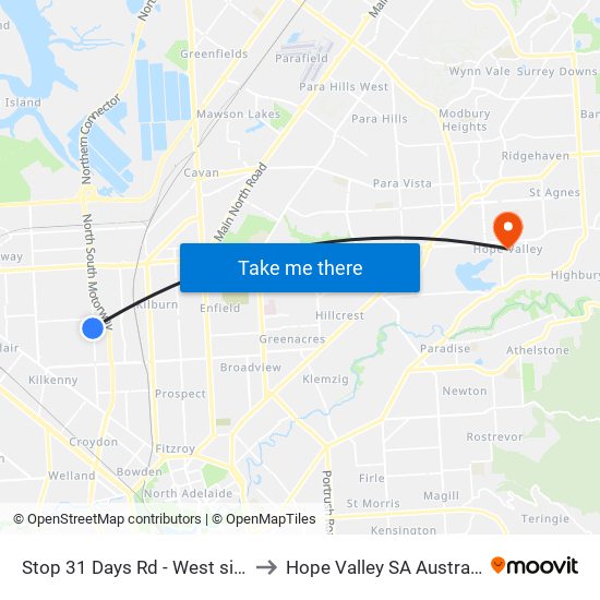 Stop 31 Days Rd - West side to Hope Valley SA Australia map