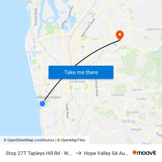 Stop 27T Tapleys Hill Rd - West side to Hope Valley SA Australia map