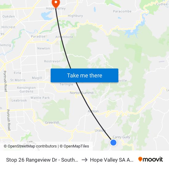 Stop 26 Rangeview Dr - South East side to Hope Valley SA Australia map