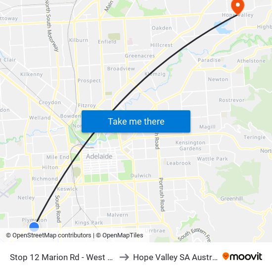 Stop 12 Marion Rd - West side to Hope Valley SA Australia map