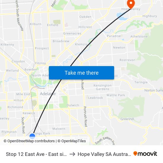 Stop 12 East Ave - East side to Hope Valley SA Australia map