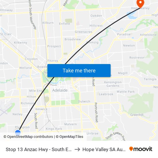 Stop 13 Anzac Hwy - South East side to Hope Valley SA Australia map