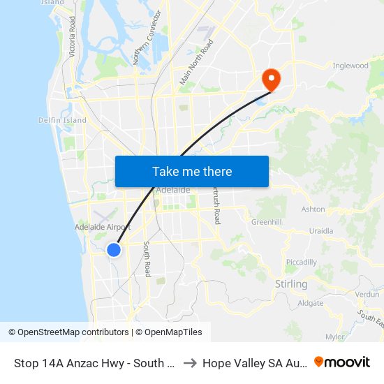 Stop 14A Anzac Hwy - South East side to Hope Valley SA Australia map