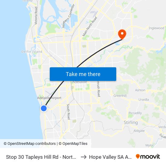 Stop 30 Tapleys Hill Rd - North East side to Hope Valley SA Australia map