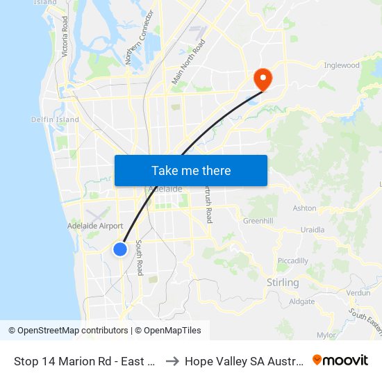 Stop 14 Marion Rd - East side to Hope Valley SA Australia map