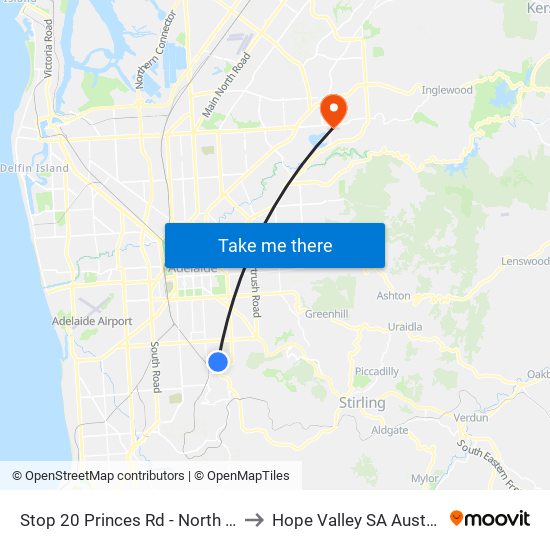 Stop 20 Princes Rd - North side to Hope Valley SA Australia map