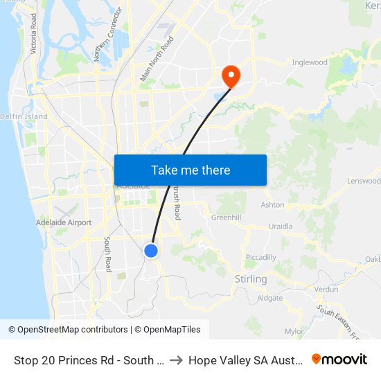 Stop 20 Princes Rd - South side to Hope Valley SA Australia map