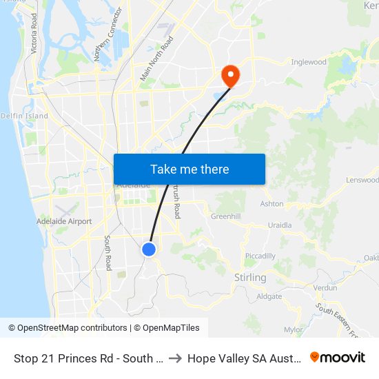 Stop 21 Princes Rd - South side to Hope Valley SA Australia map