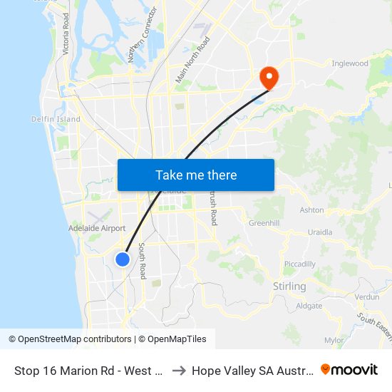 Stop 16 Marion Rd - West side to Hope Valley SA Australia map