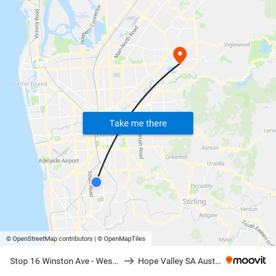 Stop 16 Winston Ave - West side to Hope Valley SA Australia map