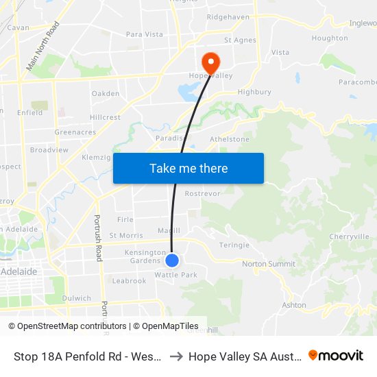 Stop 18A Penfold Rd - West side to Hope Valley SA Australia map