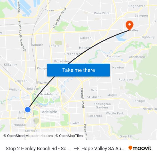 Stop 2 Henley Beach Rd - South side to Hope Valley SA Australia map