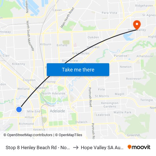 Stop 8 Henley Beach Rd - North side to Hope Valley SA Australia map