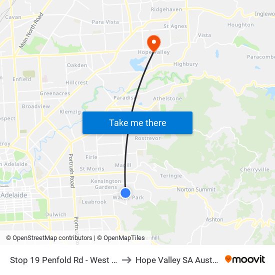 Stop 19 Penfold Rd - West side to Hope Valley SA Australia map