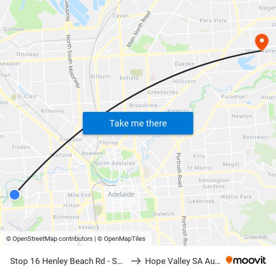 Stop 16 Henley Beach Rd - South side to Hope Valley SA Australia map