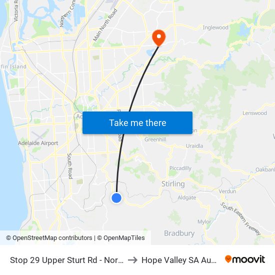 Stop 29 Upper Sturt Rd - North side to Hope Valley SA Australia map