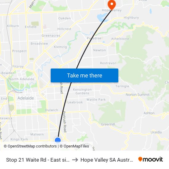 Stop 21 Waite Rd - East side to Hope Valley SA Australia map