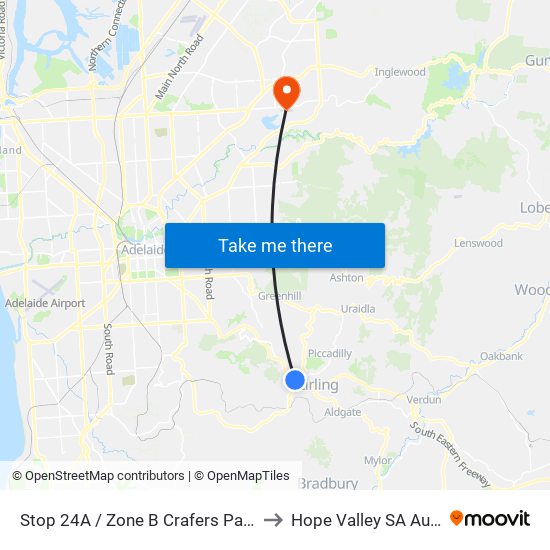 Stop 24A / Zone B Crafers Park N Ride to Hope Valley SA Australia map