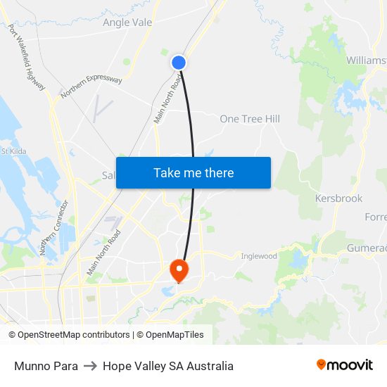 Munno Para to Hope Valley SA Australia map