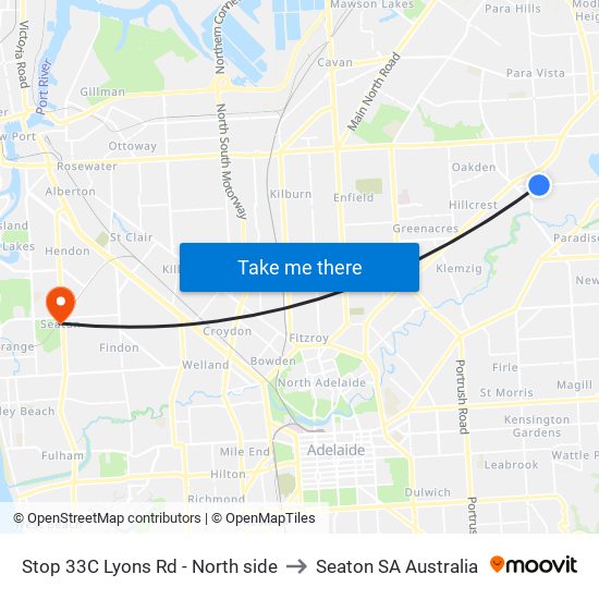 Stop 33C Lyons Rd - North side to Seaton SA Australia map