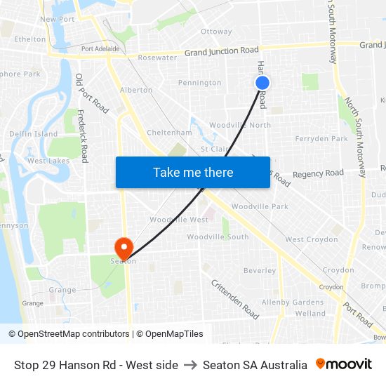 Stop 29 Hanson Rd - West side to Seaton SA Australia map