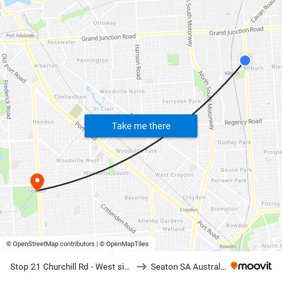 Stop 21 Churchill Rd - West side to Seaton SA Australia map