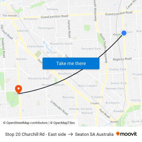 Stop 20 Churchill Rd - East side to Seaton SA Australia map