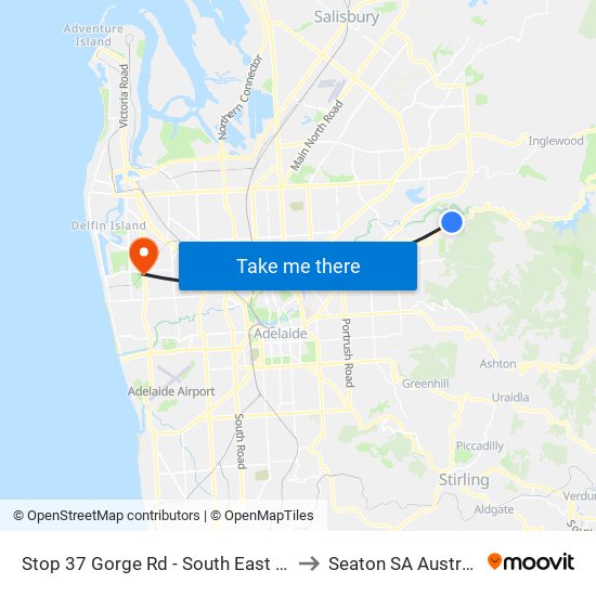 Stop 37 Gorge Rd - South East side to Seaton SA Australia map