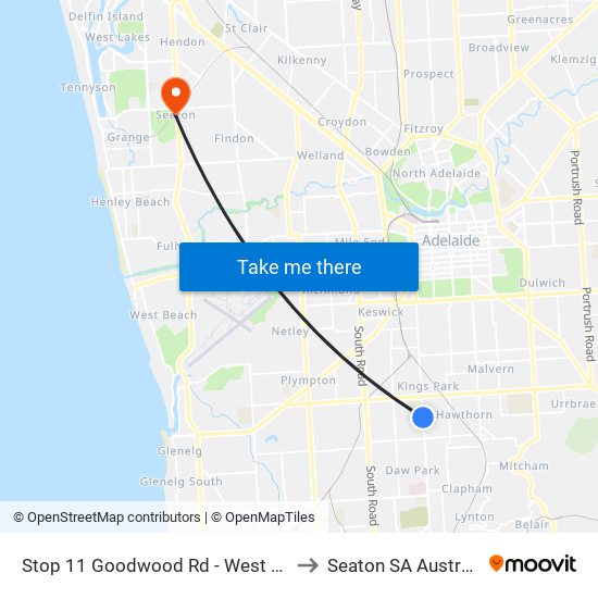 Stop 11 Goodwood Rd - West side to Seaton SA Australia map