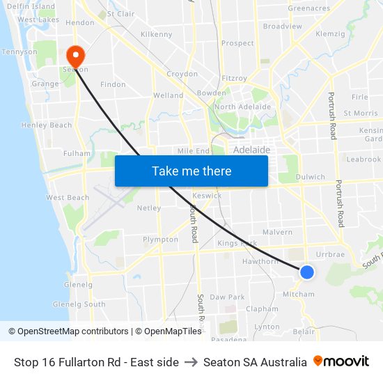 Stop 16 Fullarton Rd - East side to Seaton SA Australia map