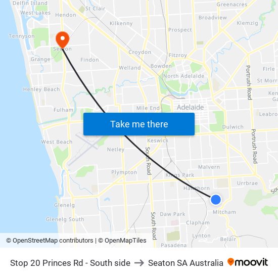 Stop 20 Princes Rd - South side to Seaton SA Australia map