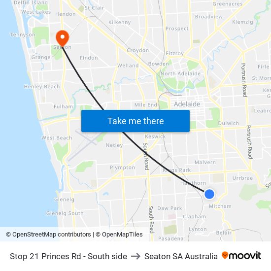 Stop 21 Princes Rd - South side to Seaton SA Australia map