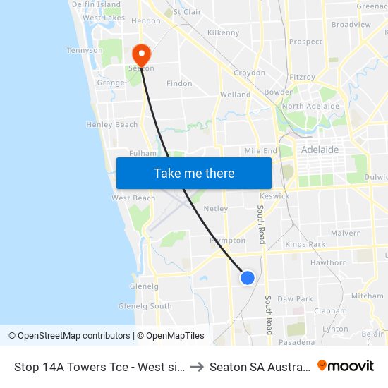 Stop 14A Towers Tce - West side to Seaton SA Australia map