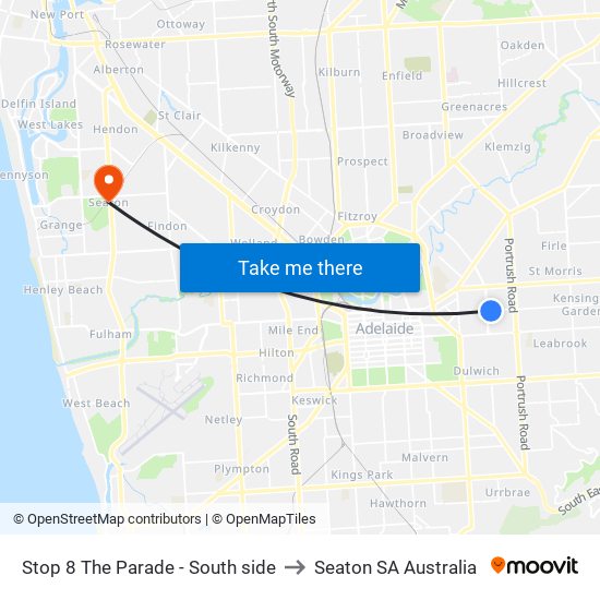 Stop 8 The Parade - South side to Seaton SA Australia map