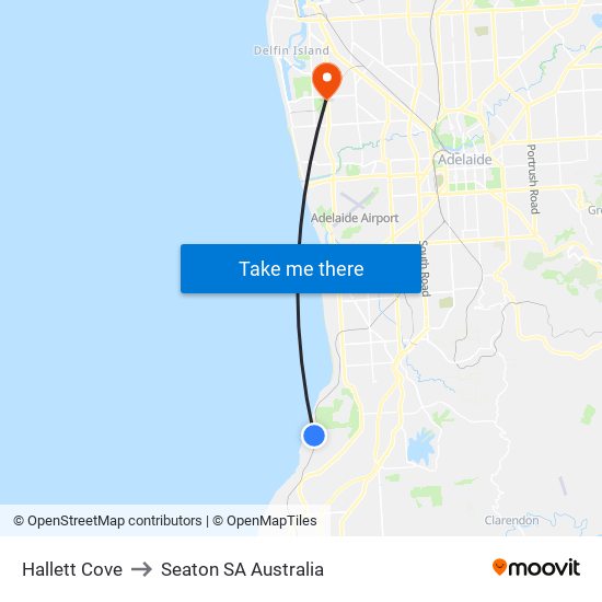 Hallett Cove to Seaton SA Australia map