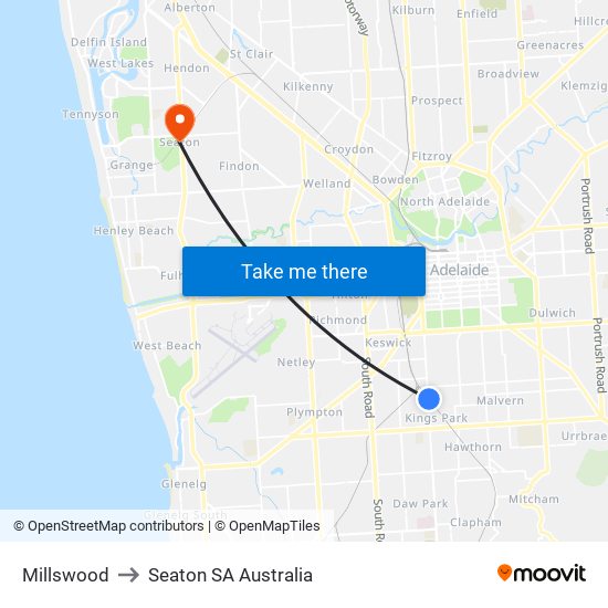 Millswood to Seaton SA Australia map