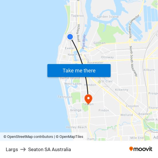 Largs to Seaton SA Australia map