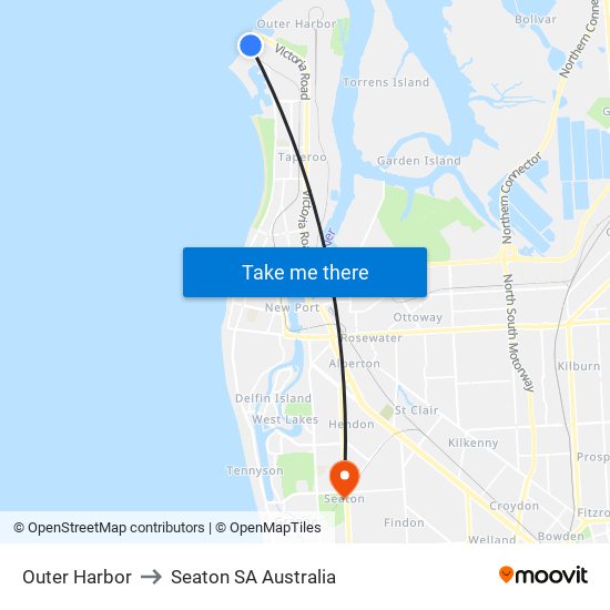 Outer Harbor to Seaton SA Australia map