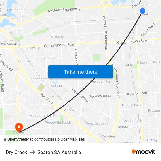 Dry Creek to Seaton SA Australia map