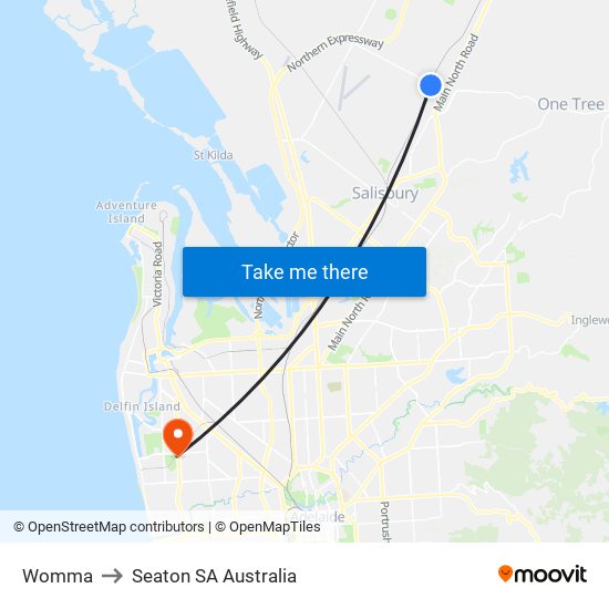 Womma to Seaton SA Australia map