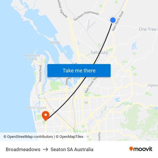 Broadmeadows to Seaton SA Australia map