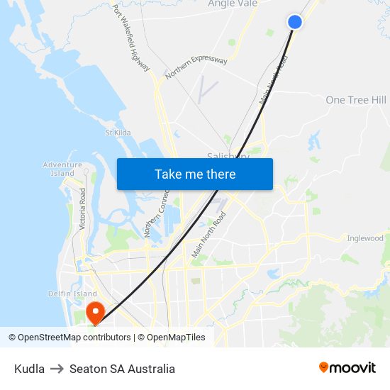 Kudla to Seaton SA Australia map
