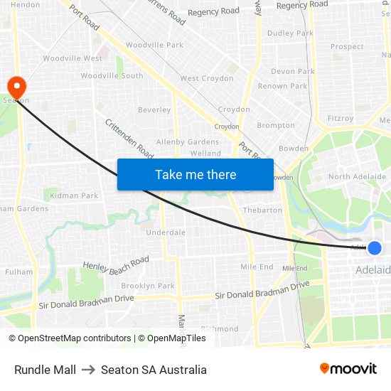Rundle Mall to Seaton SA Australia map
