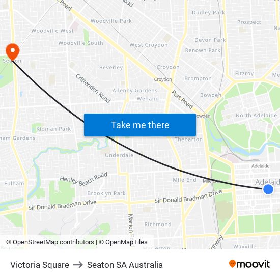 Victoria Square to Seaton SA Australia map