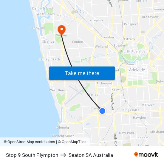 Stop 9 South Plympton to Seaton SA Australia map