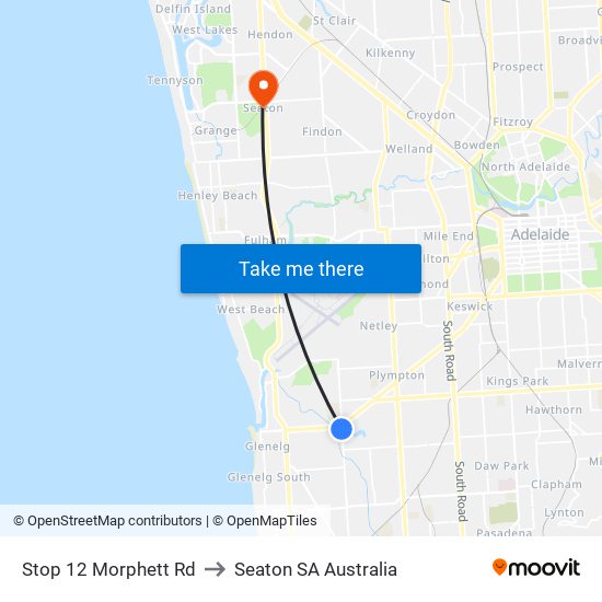 Stop 12 Morphett Rd to Seaton SA Australia map