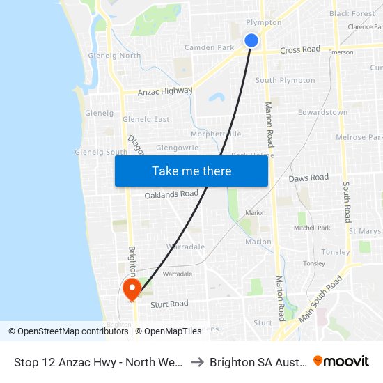 Stop 12 Anzac Hwy - North West side to Brighton SA Australia map