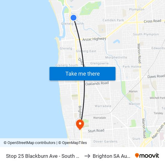 Stop 25 Blackburn Ave - South West side to Brighton SA Australia map