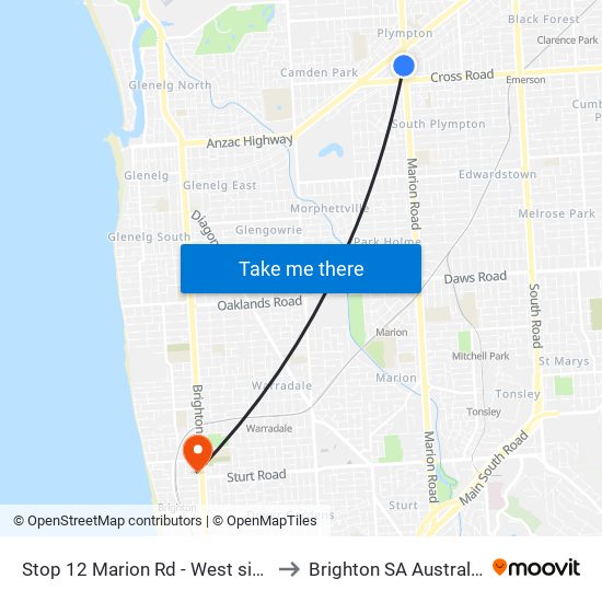 Stop 12 Marion Rd - West side to Brighton SA Australia map