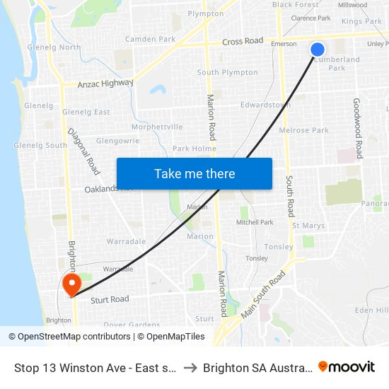 Stop 13 Winston Ave - East side to Brighton SA Australia map